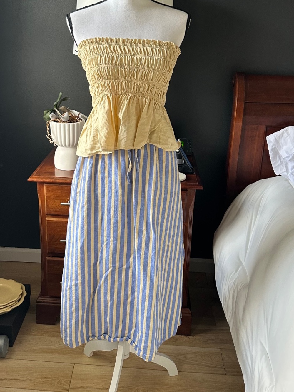 Universal Thread Yellow and Blue Striped Midi Skirt and Strapless Top set - xs